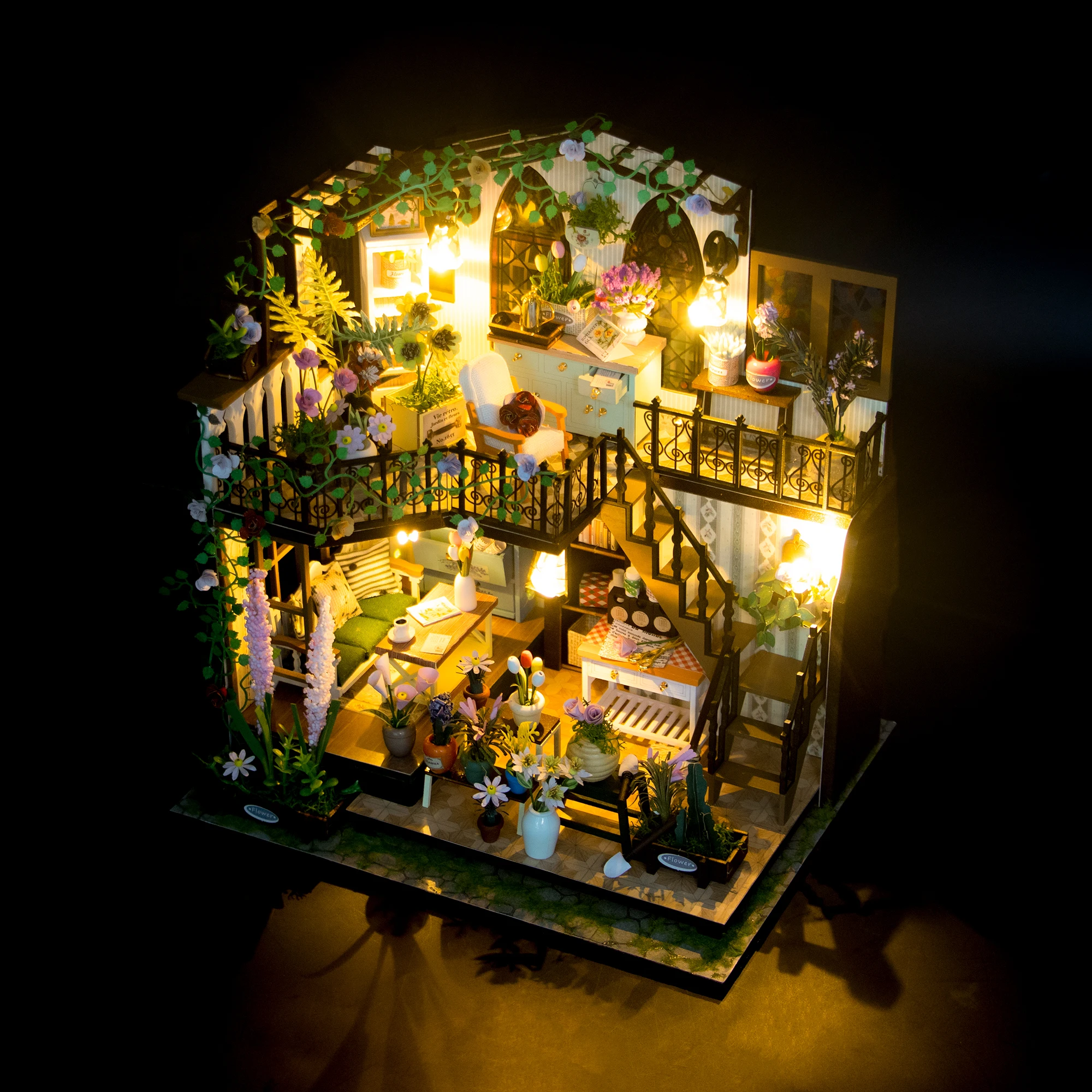 NEW DIY Wooden Miniature Model Kit Darcy Flower House Casa 3D Puzzle Dollhouse With Furniture Home Decor for Friends Gifts 5