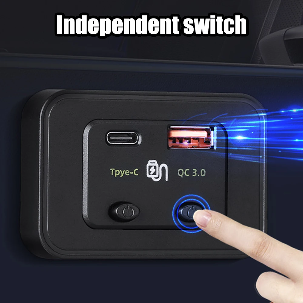 Caricatore rapido per auto 12V/24V Tipo C + QC3.0 Porta USB A per auto RV RV Home Camper Roulotte Caricatore per telefono con luce a LED Adattatore automatico - Image 2