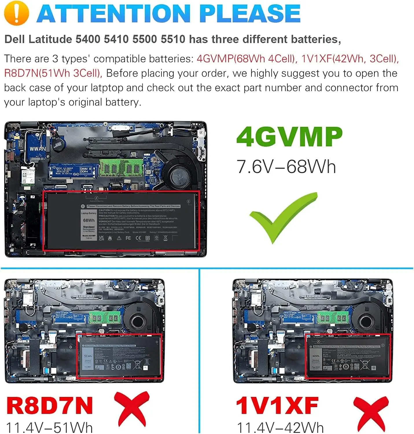 ASKC 4GVMP Laptop Akku für Dell Latitude 5400 5500 5410 5510 Precision 3540 3550 Inspiron 7590 7591 7791 2-in-1 Serie 1V1XF R8D7N RF7WM 9JRYT 0X77XY 0C5 GV2 7 ,6 V, 68 Wh