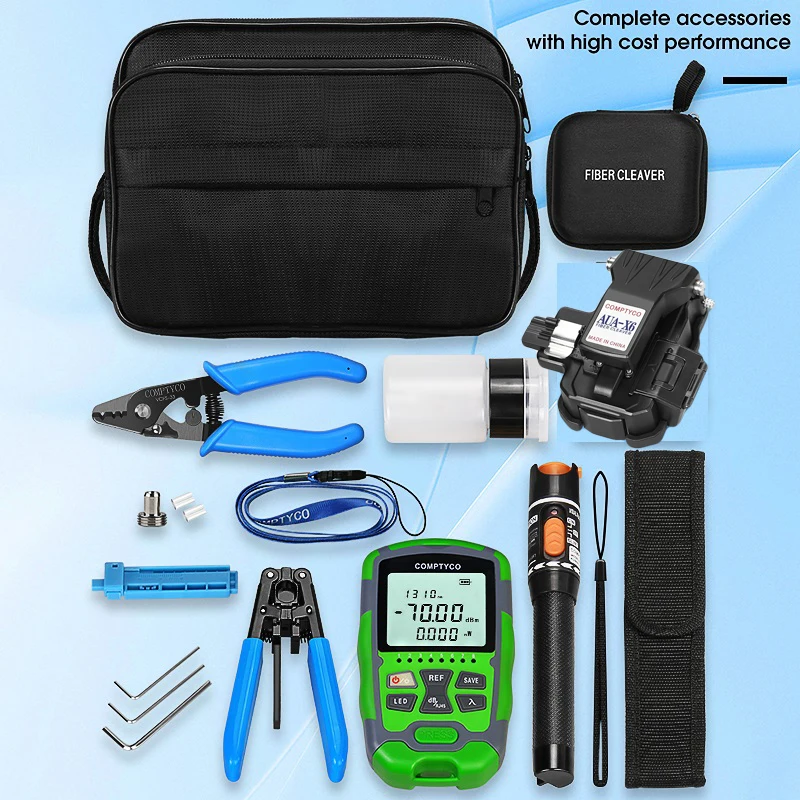 Fiber Optic Tool Kit with AUA-X6 Fiber Cleaver -70+10dBm/-50+26dBm 3 in 1 Mini Optical Power Meter 10Mw Visual Fault Locator