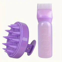 Silicone Hair Comb & Applicator Bottle Set with Shampoo Brush (Purple set)
