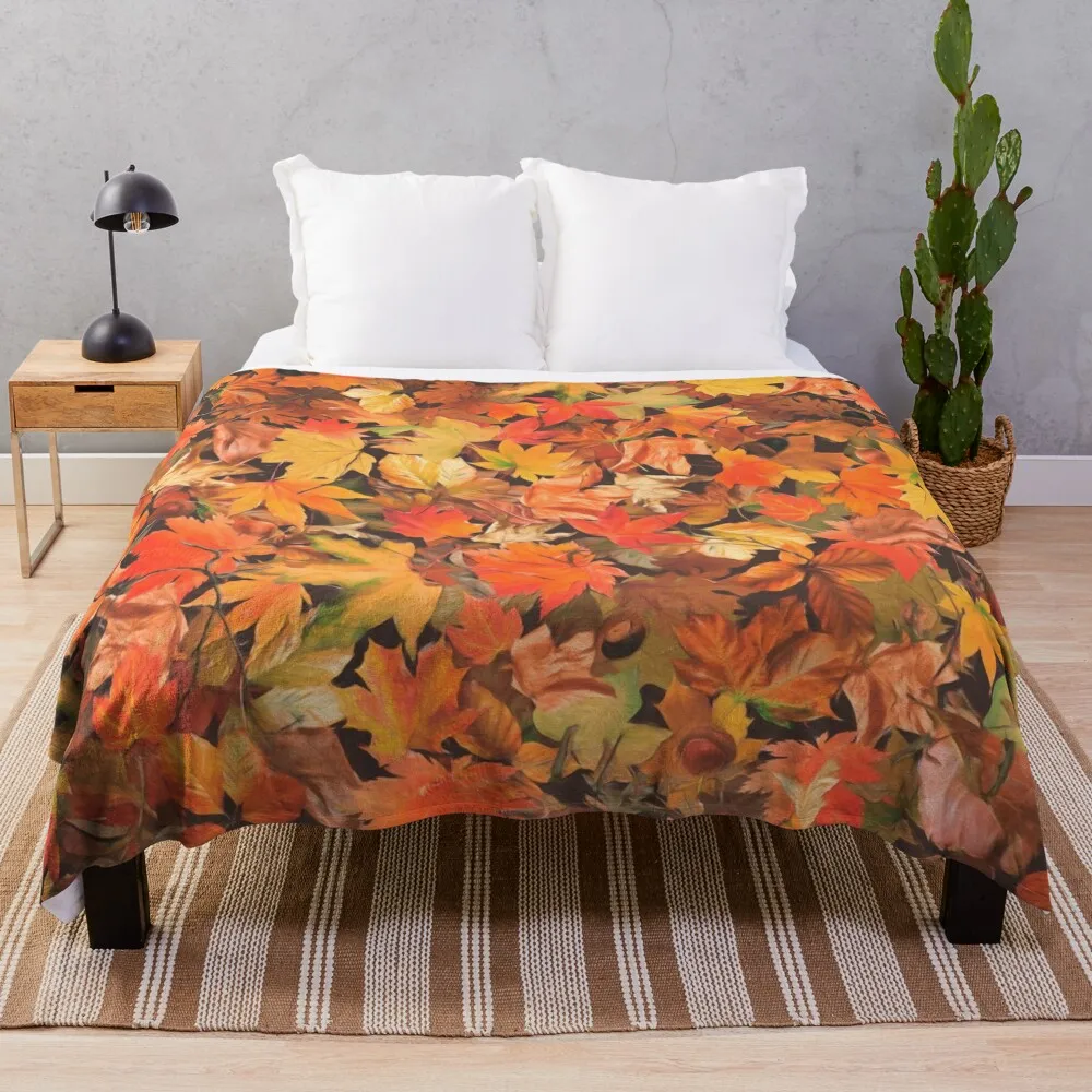 

Autumn leaves Throw Blanket Loose Cute Plaid Bed linens warm for winter Blankets