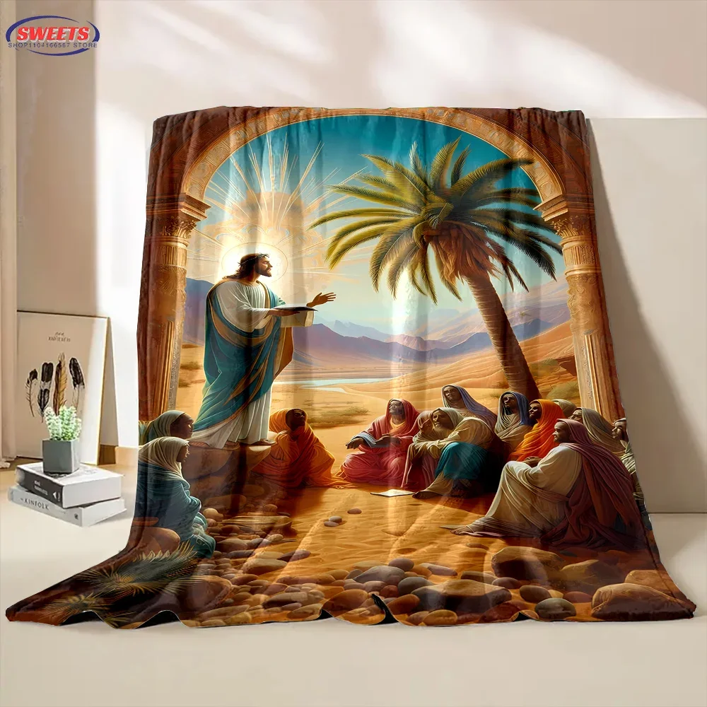 God Loves The World Jesus Christian God Flannel Art Blanket, Sofa Bed Cover Four Season Soft Fluffy Quilt Blanket Flannel Throw 6