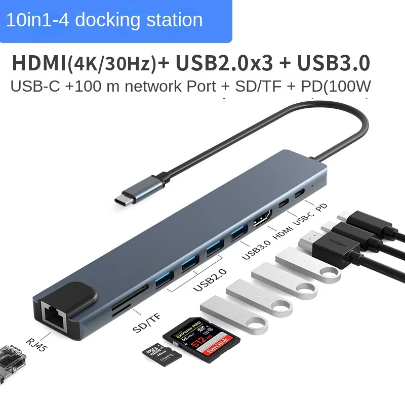 

Док-станция USB Type-C 10 в 1, 4K, 30 Гц, 100 USB