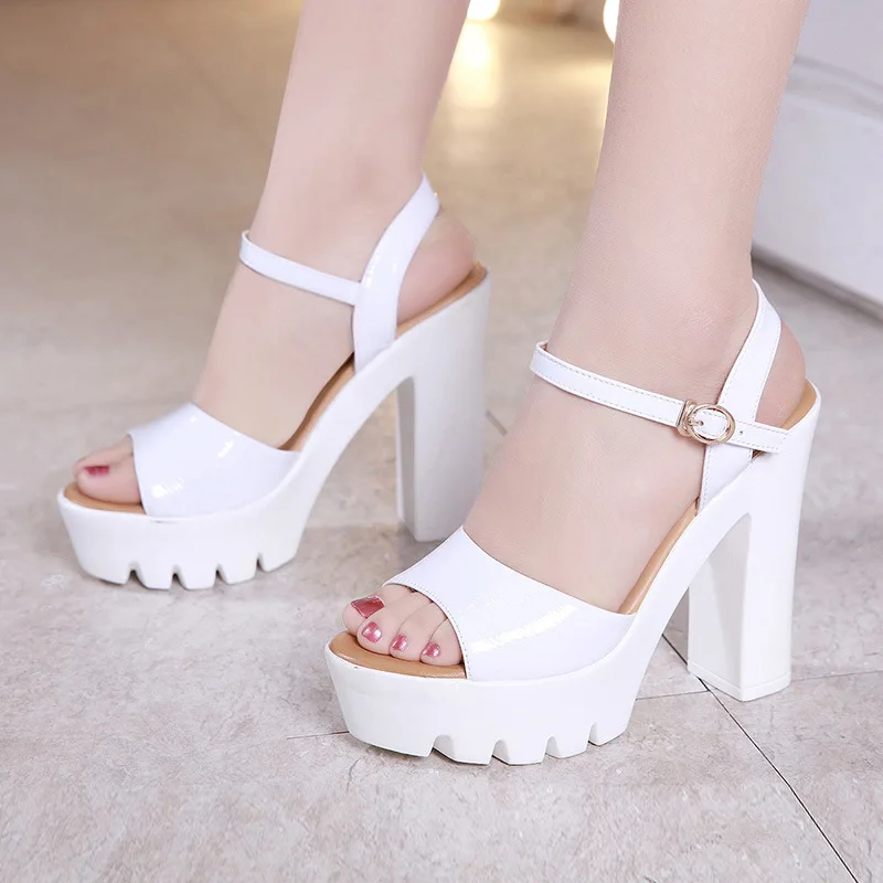 High quality summer leather sandals for women 10cm 13cm high heel 2024 size 32 33 43 platform open toe elegant shoe black white