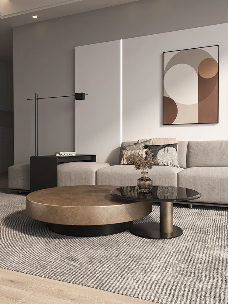 

Xl Light Luxury round Stainless Steel Coffee Table Tempered Glass Side Table