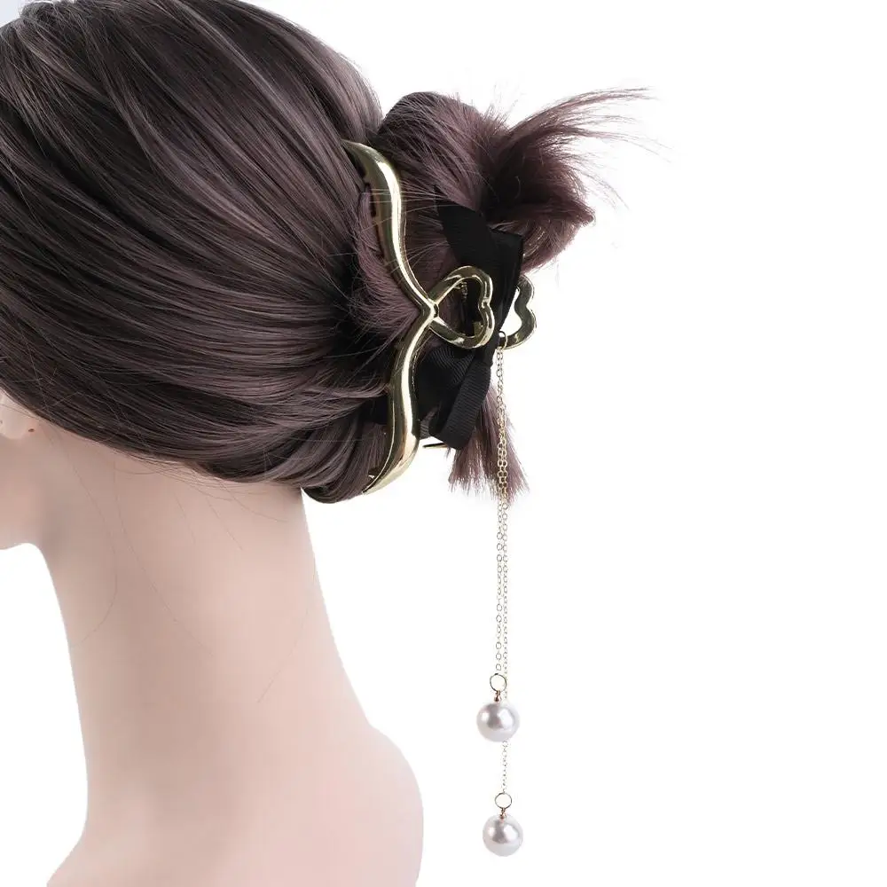 

Женская заколка для волос в Корейском стиле, универсальная Заколка-бант из металлического сплава, Шпилька для волос с искусственным жемчугом