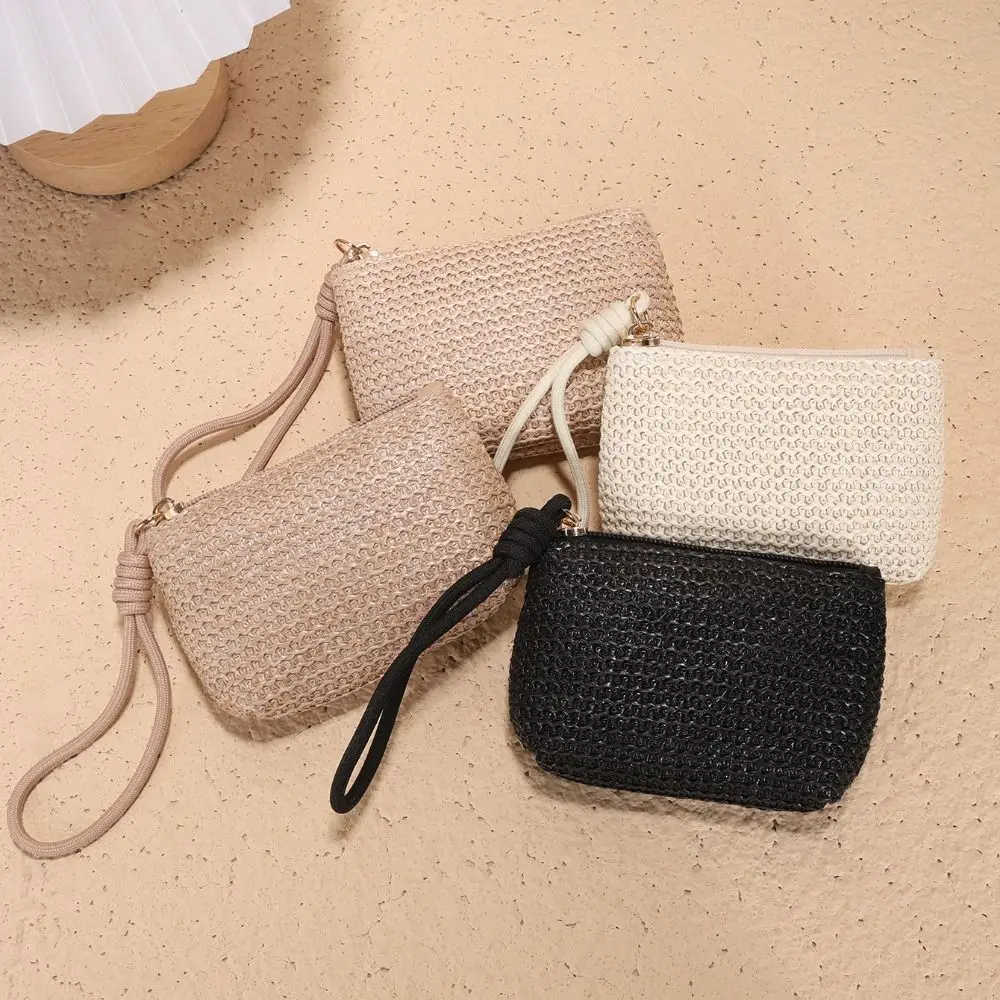 Straw Wallet New Mini Zipper Coin Purse Card Holder Women Girls