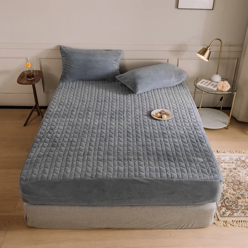 

Warm protective cover anti-slip mattress cover sheet 2023 autumn and winter thickened velvet quilted bed sheet