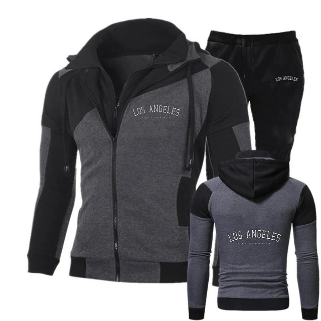 Los Angeles lettre Design nouvelle marque hommes printemps automne décontracté mode sweats couleur unie sweats à capuche pantalons costumes 1