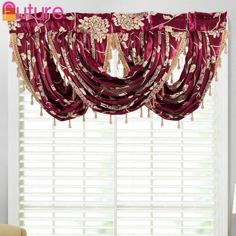 

New Wine Red Jacquard Curtains Kitchen Curtains Roman Curtains Decorative Partition Curtains for Living Room Valnace Rod Pocket