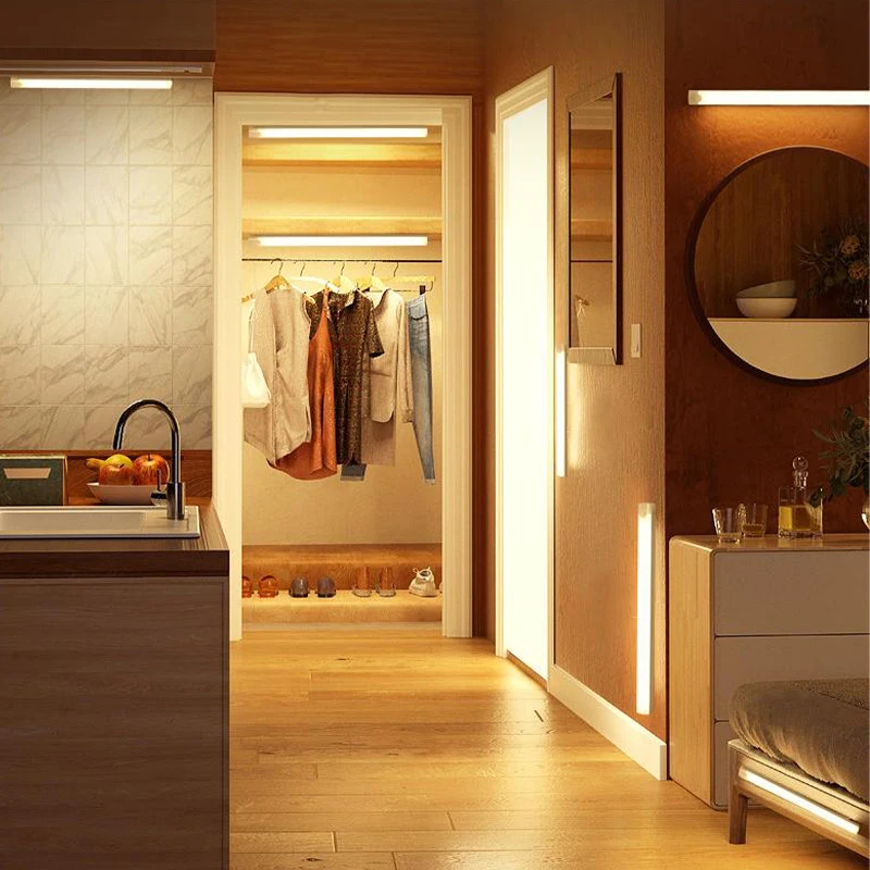 

PIR Motion Sensor LED Under Cabinet Lamp Dimmable Rechargeable Night Light Stairs Closet Room Aisle Tube Bar Detector Bulb