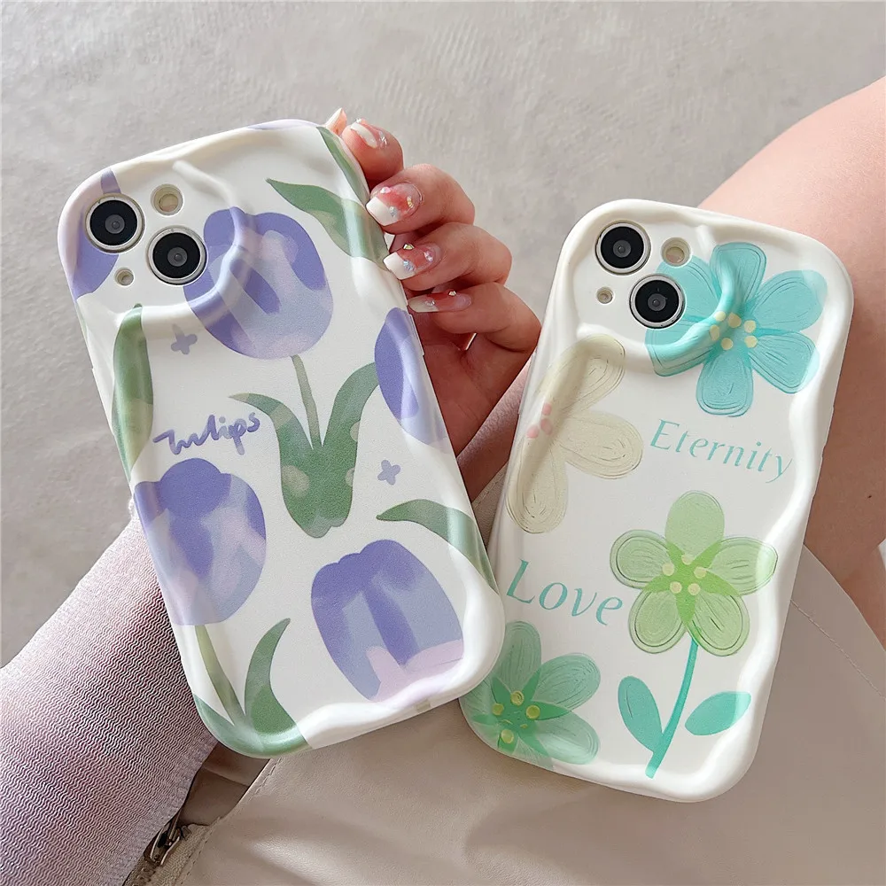 Luminous Curly Wave Heart Floral Silicone Phone Case