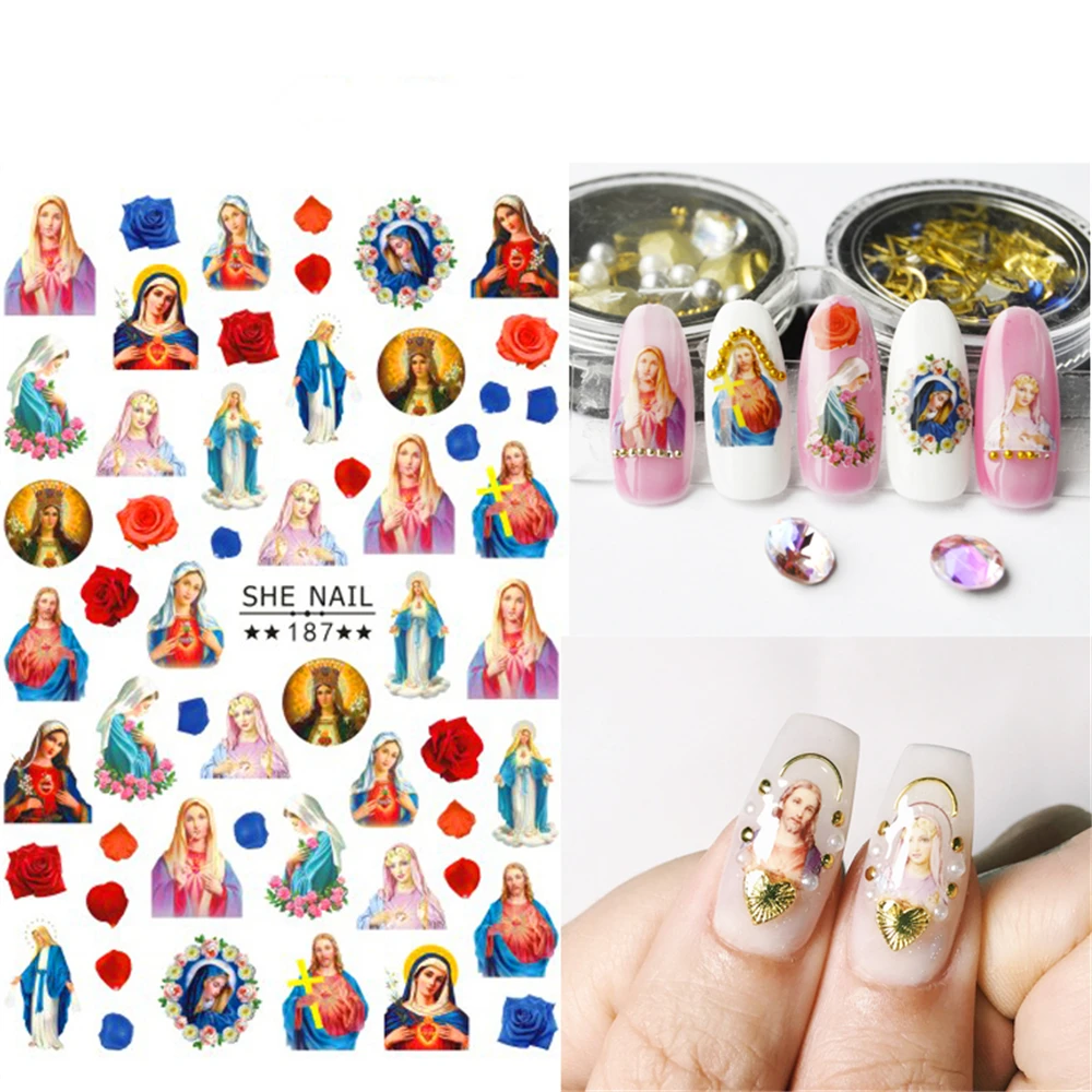 TSC-051 MG180606-14 Angel Jesus Cross Rose Money 3D Back glue Nail decal Nail sticker decoration art ornament