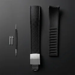 Luxurious Curved Fluororubber Watch Strap, Customizable 19mm Strap - 20mm (Black)