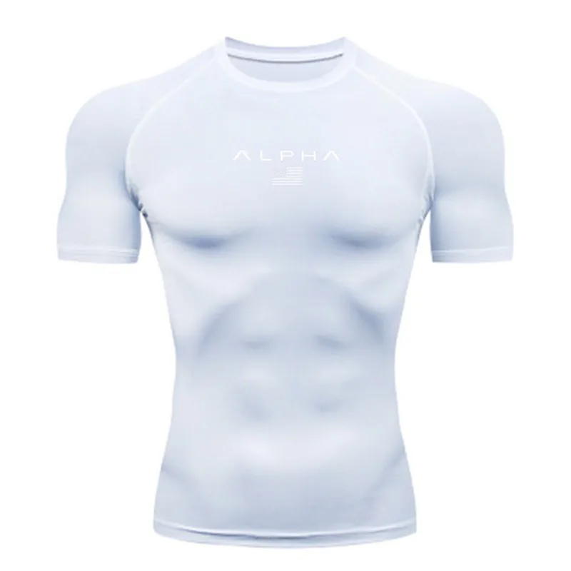 T-shirt compressive da uomo, abbigliamento sportivo estivo, magliette da corsa elastiche ad asciugatura rapida, top sportivi, felpe sportive e fitness - immagine 4