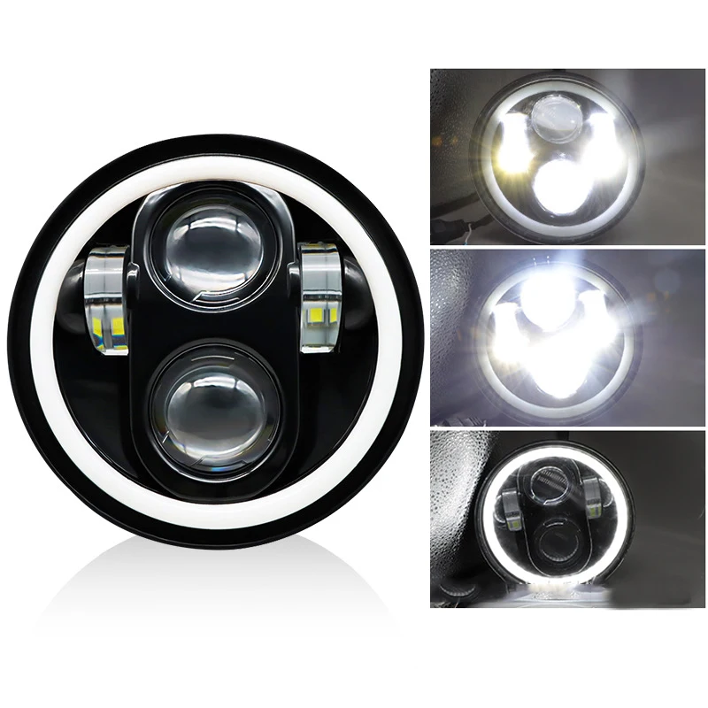 Araba Halo Angel Eyes far için 5.75 inç LED far yuvarlak Cafe Racer 5-3/4 "motosiklet LED far