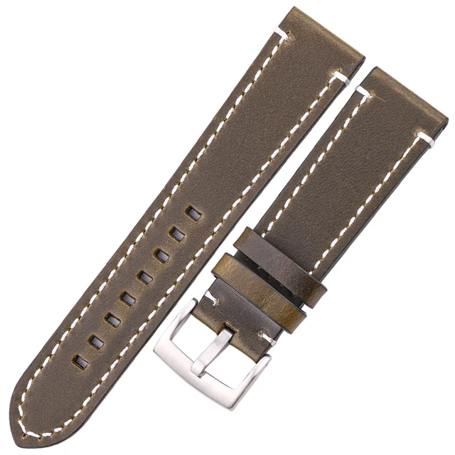 Genuine Leather Watchbands 18mm 20mm 22mm 24mm Black Dark Brown Women Men Cowhide Watch Band Strap Belt With Buckle Green Silver Clasp
