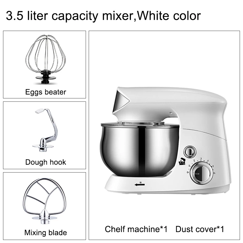 3/3.5L Bowl Stand Mixer Electric Chef Machine Flour Mixing Blender Food Processor Kneading Cake Bread Dough Whisk Eggs Beater EU 4