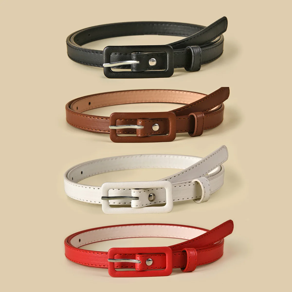 

Multi-color Lady's Slender Thin Belt Square Head Pin Buckle Women Elastic Waist Belt Candy Color Jeans Buckle Belt