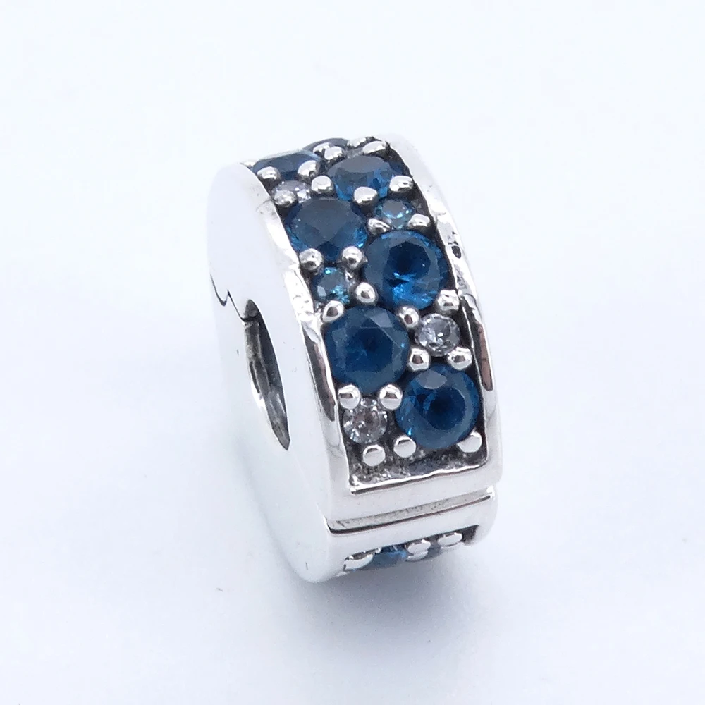 

Blue Mosaic Shining Spacer Clip Bracelets Charms For Jewelry Making Authentic 925 Serling Silver Jewelry Woman DIY Girls Beads