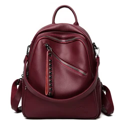 2023 New Women High Quality Leather Backpacks High Capacity Casual Travel Backpack Mochilas School Backpack for College Students