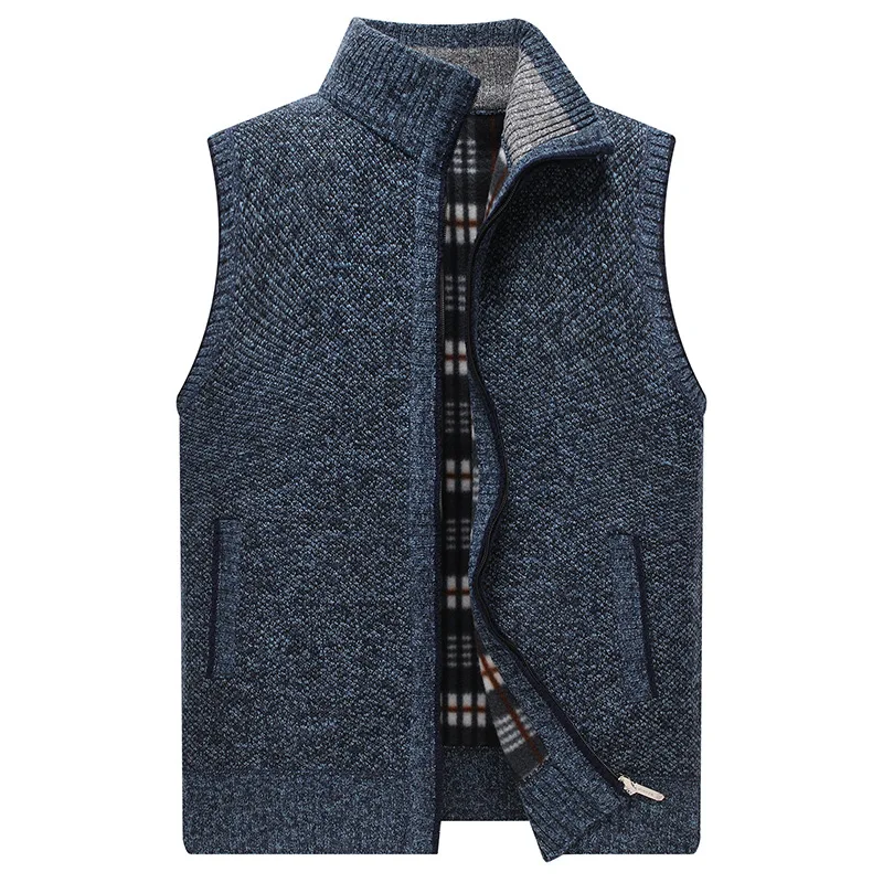 Autumn Winter Mens Sweater Vest Thick Warm Sleeveless Knitted Cardigan Vest Sweatercoat Zipper Casual Outerwear Vest Sleeveless