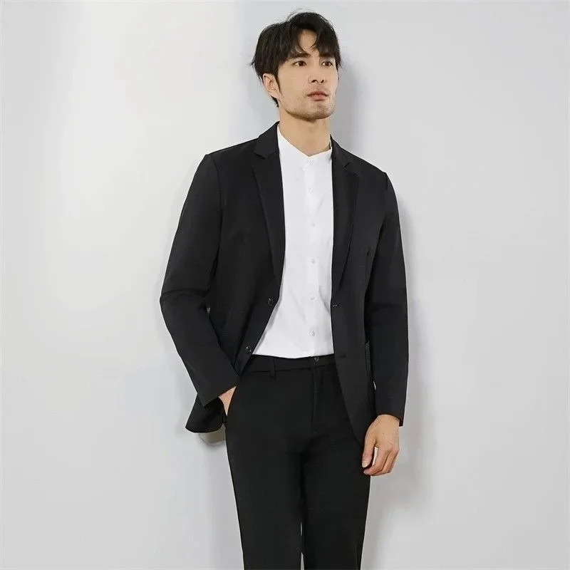 브리티시 부티크 남성 세트 비즈니스 캐주얼 단색 블루 투피스 세트, 웨딩 신랑 원피스 파티 패션 (블레이저 + 바지)