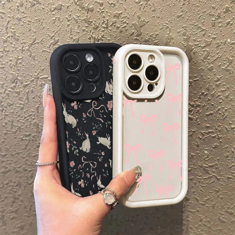 Cute Pink Bow Rabbit Floral Phone Case Cover