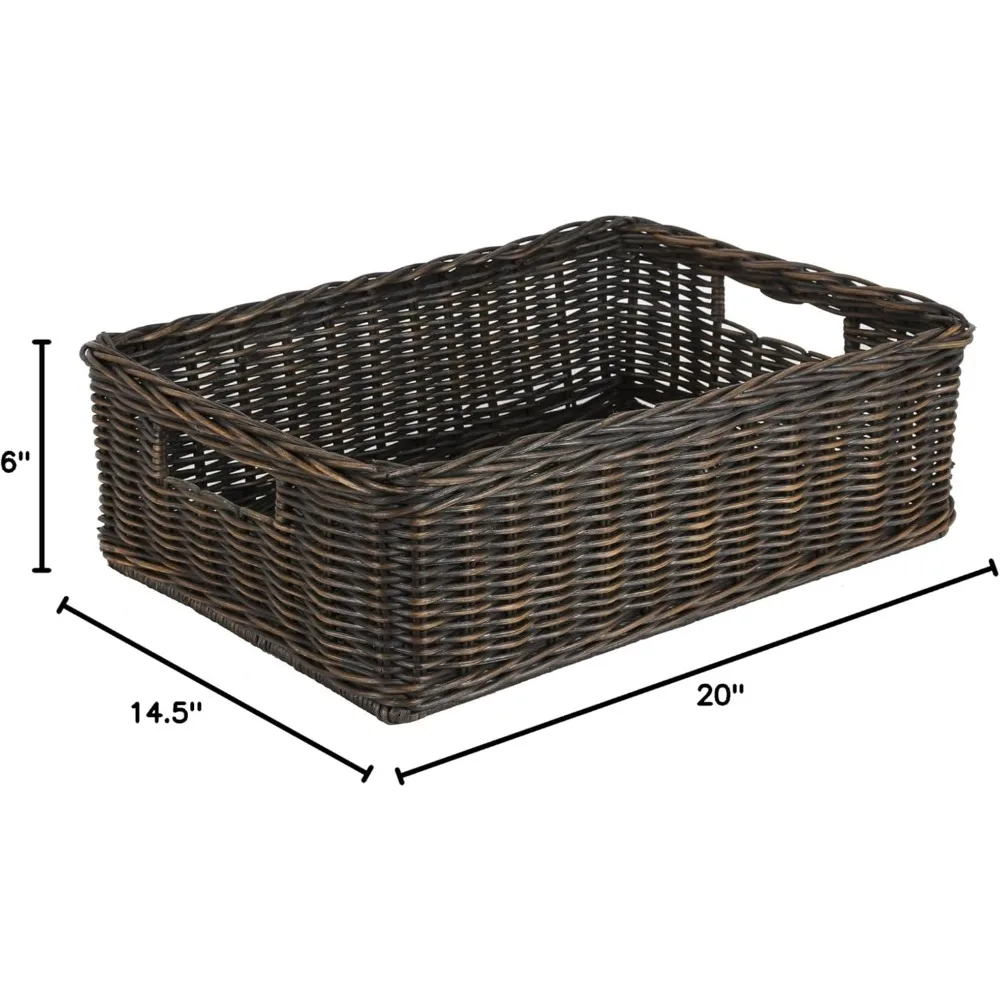 Under The Bed/Basic Wicker Storage Basket, Medium, 20 in L x 14.5 in W x 6 in H, Antique Walnut Brown 5