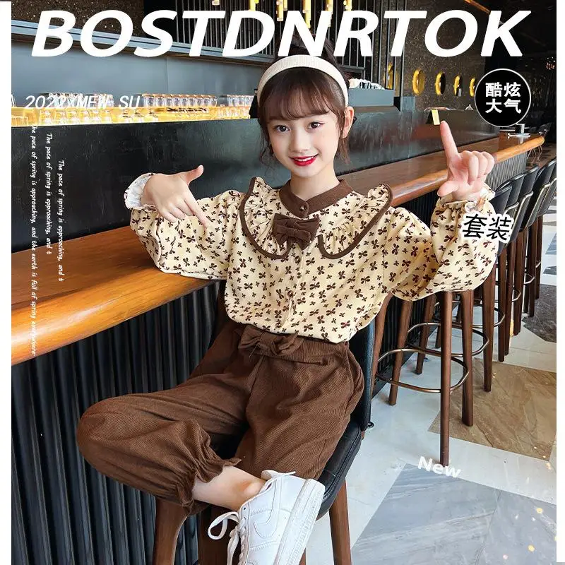 

Kid Baby Girl Clothes Spring Autumn Korea Style Set Clothing Long Sleeve Floral Shirt+Pencil Pant Outfits 3 To14 Years Old