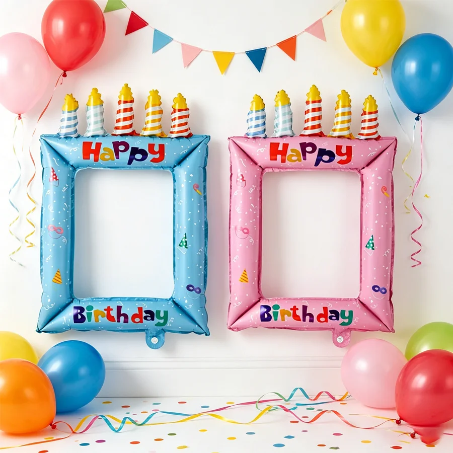 28인치 공주 테마 풍선 사진 프레임 - 포일 셀카 부스 소품, 생일 축하용, 생일 장식 사진 소품