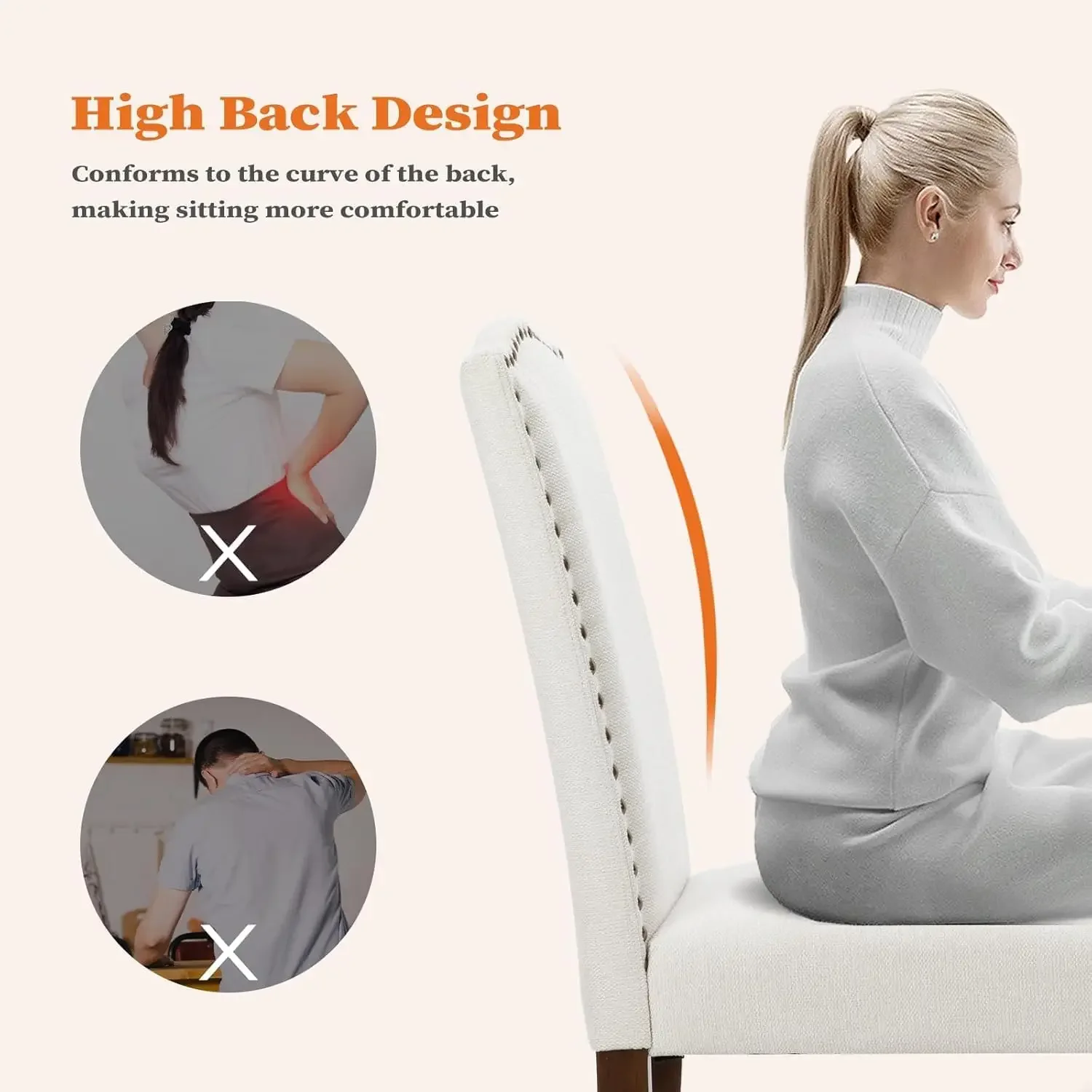 Dining Chairs Set of 2, Upholstered Fabric Kitchen Room Chairs Mid Century Modern High-End Dining Room Side Chairs, Beige