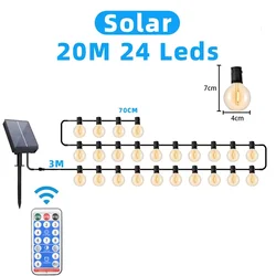 Solar - Powered Outdoor String Lights - Waterproof G40 LED Bulbs (Solar 20M 24 Leds)