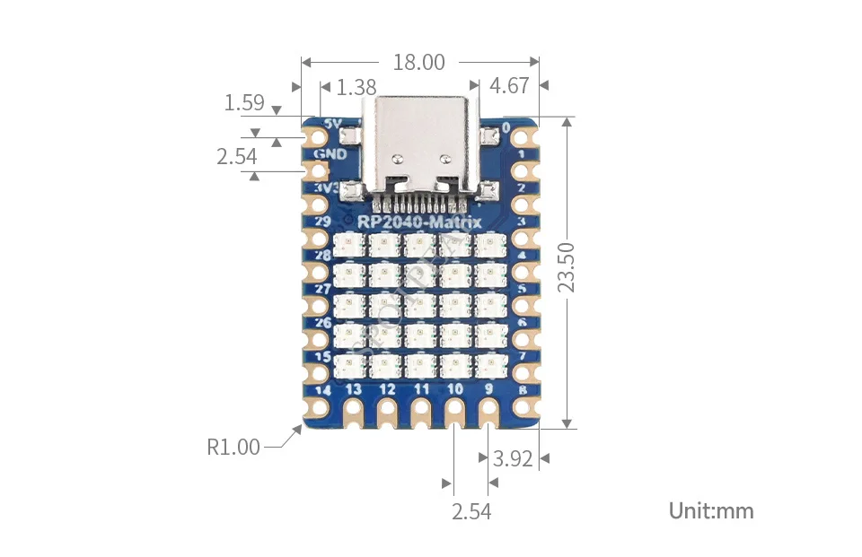 LED, Baseado em RP2040, Processador Dual Core, 5x5