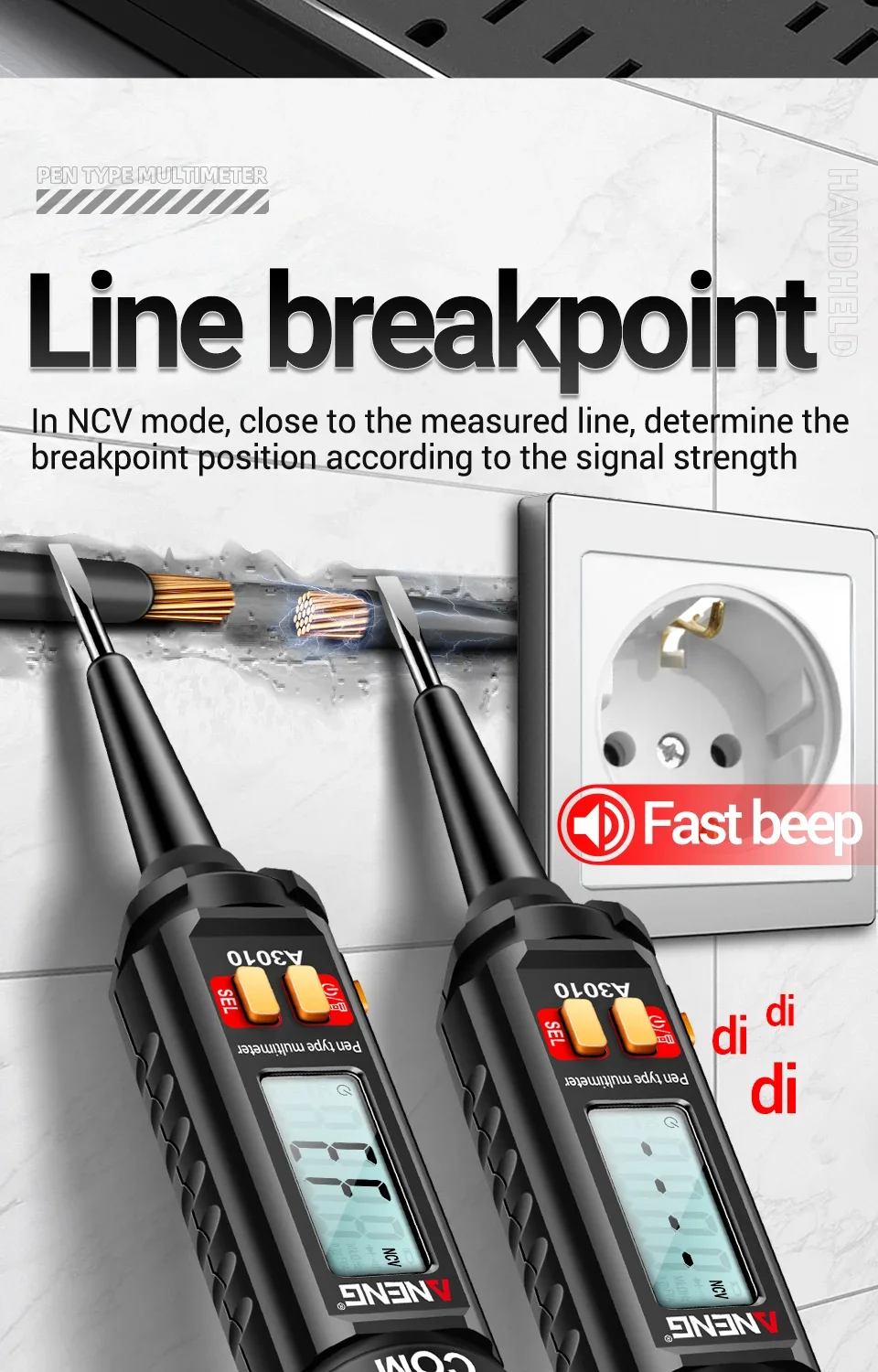 Digitales Multimeter Stiftform 4000 Anzeigen ANENG A3010 mit Hintergrundbeleuchtung, berührungsloser 600V AC Spannungs-NCV-Tester – Detail 6