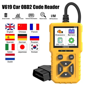 배터리 테스터 코드 리더, 엔진 시스템 점검, 자동차 진단 도구, 차량 정보 읽기, OBD2 스캐너, 다국어 V318