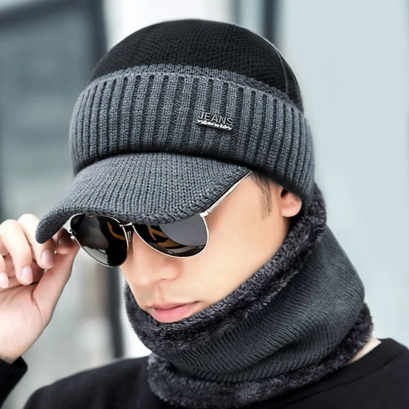 Winter Hat For Men Women Skullies Beanie Wool Scarf Balaclava Mask Bonnet Knitted
