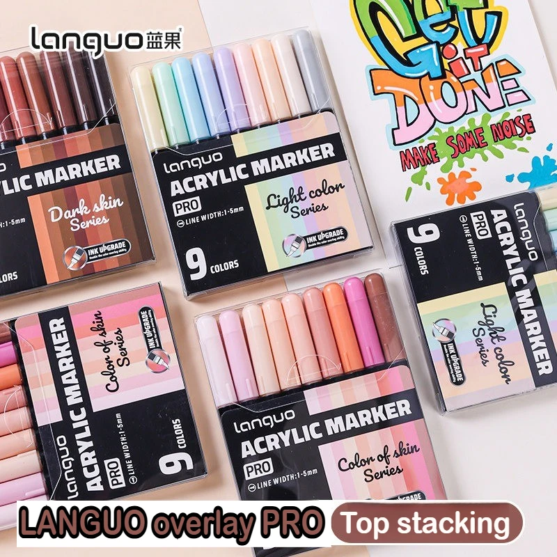 LANGUO 192/9 색상 헤비 컬러 프로 다이렉트 리퀴드 아크릴 마커 스마트 잉크 컨트롤 소프트 팁 문구 사무용품 학교 용품