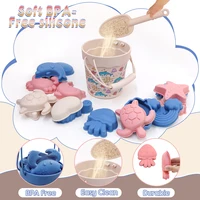 6PCS Cartoon Summer Beach Game Sand Bucket Shovel Silicone Sandbox Outdoor Water Fun Beach Toys kid gifts Children Sand Toys 2
