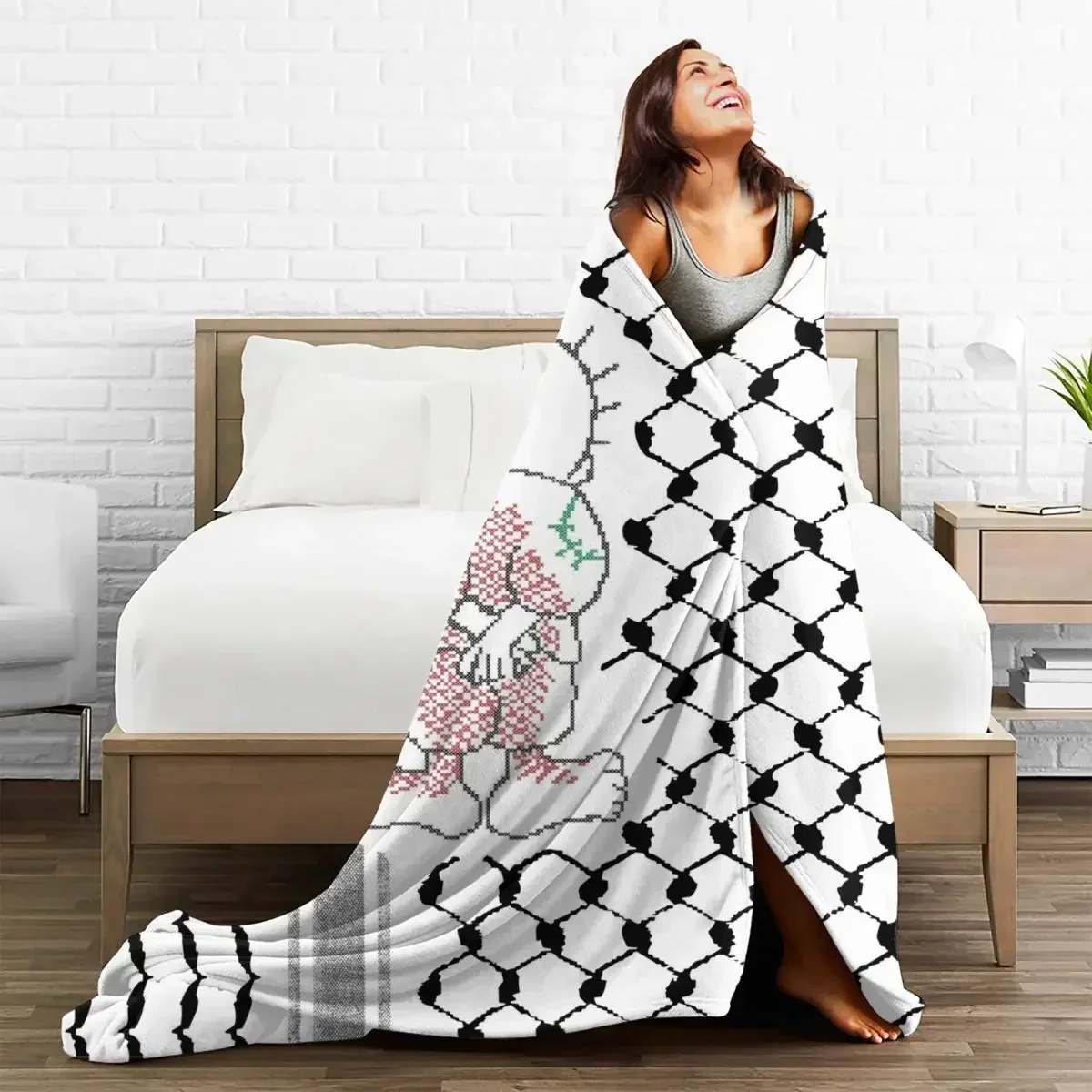 Tatreez Flannel Blanket Kufiya Keffiyeh Pattern Creative Throw Blankets for Home Hotel Sofa 125*100cm 3