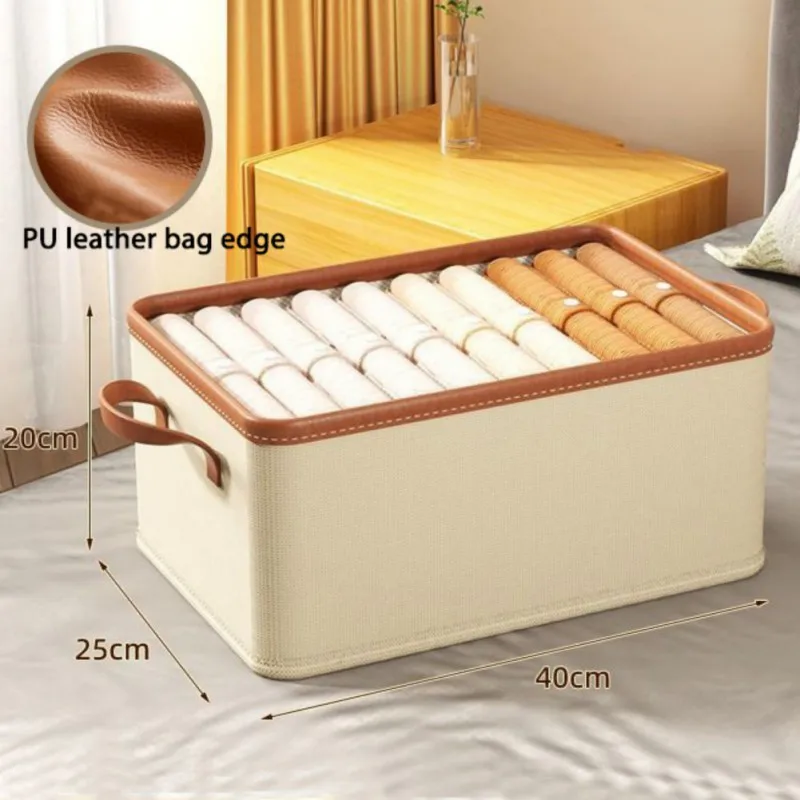 Linen Fabric Foldable Storage Bin Cube Organizer Home Multi-functional Compartment Drawer Wardrobe Soild Color Storage Boxes 5