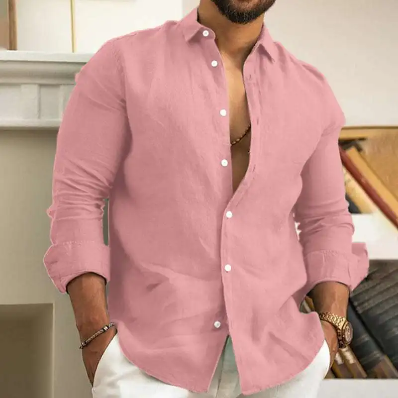 Neues Herren-Leinenhemd, lässige Oberteile, hochwertige, lockere und bequeme, langärmlige Strand-Hawaii-Hemden für Herren_voghion.com
