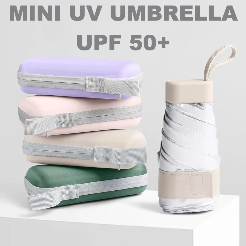 Pocket Mini UV Umbrella For Women Titanium Silver Sun UPF50+ Protection Capsule Compact Lightweight Folding Rain Umbrellas