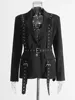 TWOTWINSTYLE Solid Patchwork Belts Blazers For Women Notched Collar Long Sleeve Patchwork Single Breasted Chic Blazer Female New 6