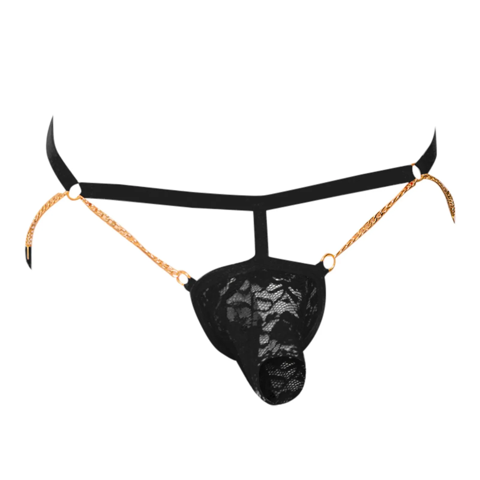 New Men Sexy Thongs Chain Lace Penis Pouch G-String Homme Low Waist Erotic Lingerie Gay Tanga Hombre стринги мужские