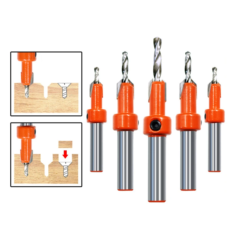 8mm Shank Woodworking Countersink Router Bit Screw Extractor Demolition HSS 4341 for Wood Milling Cutter Carbide Tips