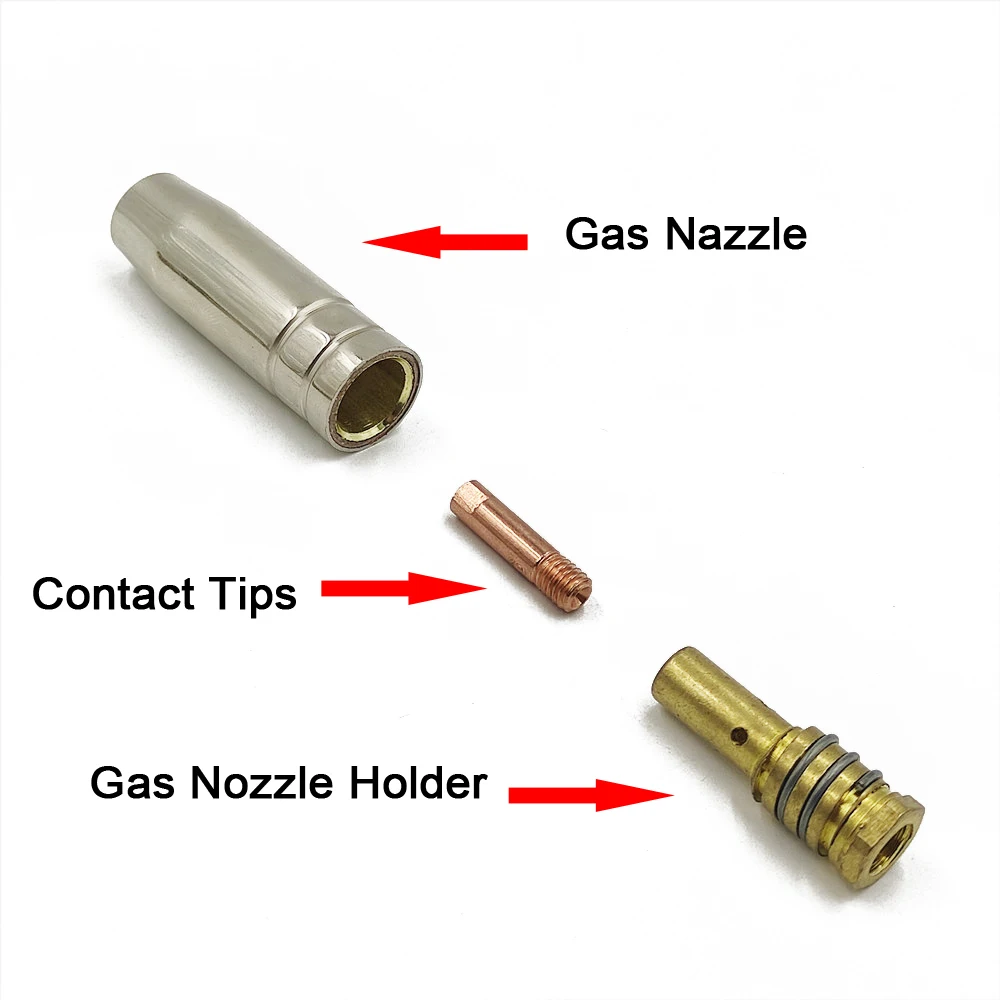 13pcs 14AK MIG Welding Torch Consumables 0.6/0.8/0.9/1.0/1.2mm Gas Nozzle Tips Holder for Gas Valve Integrated Gasless Welder