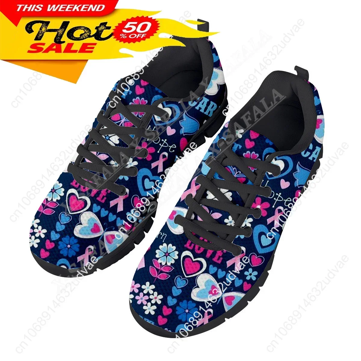 Breast Cancer Awareness Print Unisex Casual Basic Daily Sport Shoes Breathable Lightweiht Mesh Lace Up Sneakers Men Woman -1