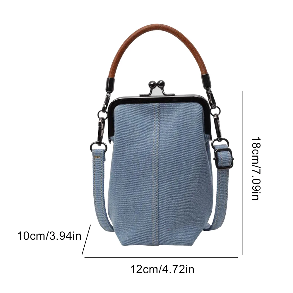 Ladies Versatile Satchel Bag with Detachable Strap Denim Trendy Handbag Retro Shoulder Bag Work Date Phone Bag